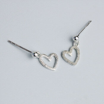 Sterling Silver Dainty Heart Dangle Stud Earrings, 3 of 5