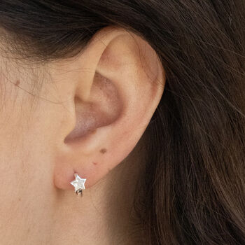 Sterling Silver Cz Star Bezel Huggie Hoop Earrings, 6 of 6