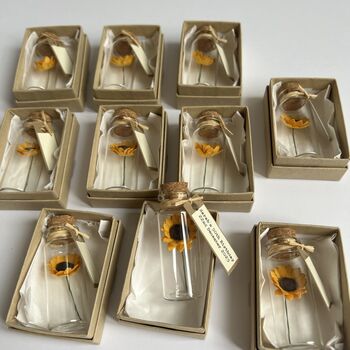 Personalised Handmade Tiny Sunflowers In Bottles Favours For Weddings Or Parties, 5 of 11