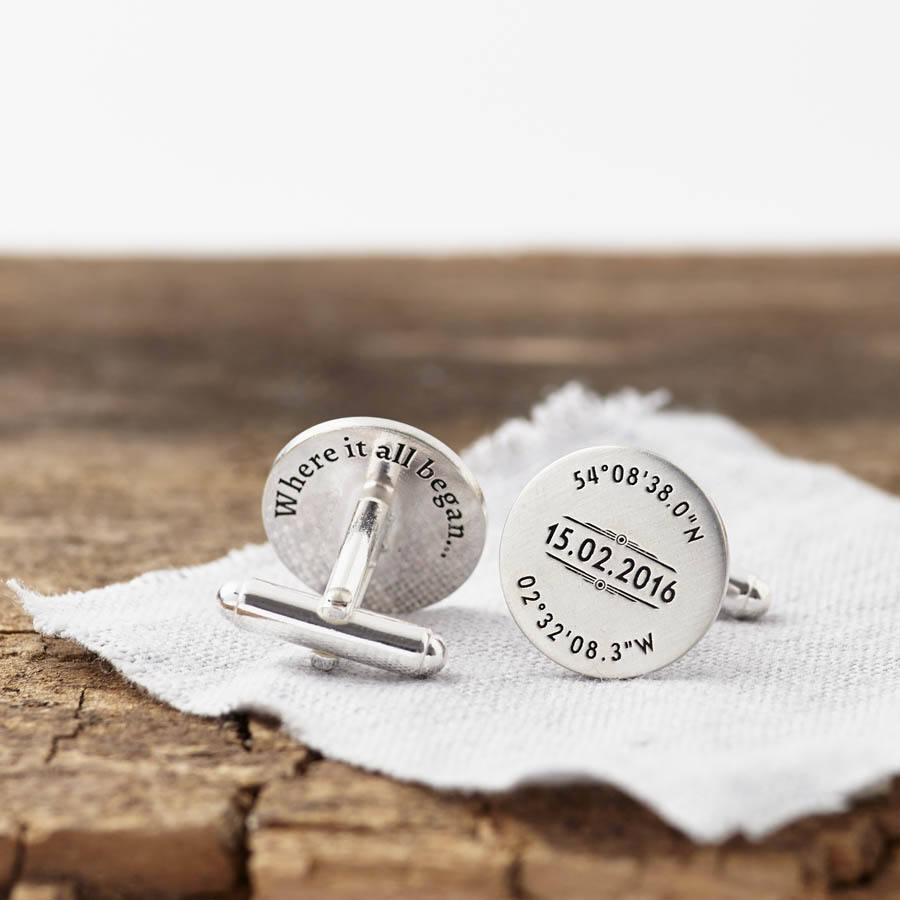 Personalised Silver Coordinate And Date Cufflinks, 1 of 4