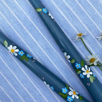Hand Painted Forget Me Not Tapered Candles, 4 of 4