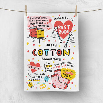 Cotton Anniversary Personalised Tea Towel, 2 of 2