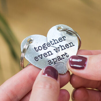 Togetherness Split Heart Pewter Keyring For Couples, 3 of 8