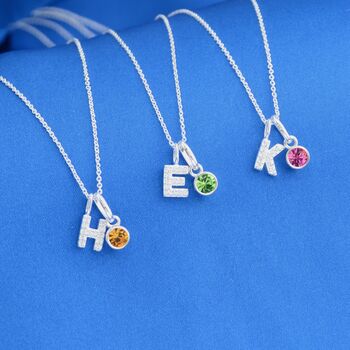 Personalised Silver Sparkle Initial Birthstone Necklace, 2 of 10
