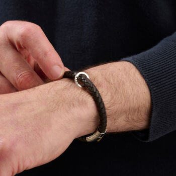 Mens Personalised Mixed Metal Plaited Leather Bracelet, 7 of 7