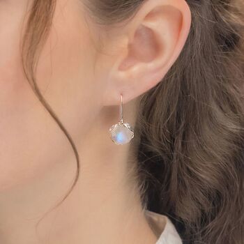 Simple Sterling Silver Moonstone Drop Earrings, 3 of 8