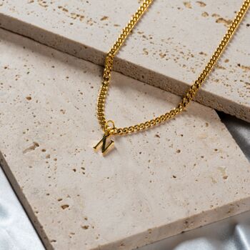 Mens Mini Gold Plated Initial With Cuban Chain Necklace, 2 of 10