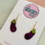 The Purple Aubergine Glitter Statement Earrings/ Vegetable Lover Gift / Novelty Food Jewellery / Colourful Accessories, thumbnail 3 of 5