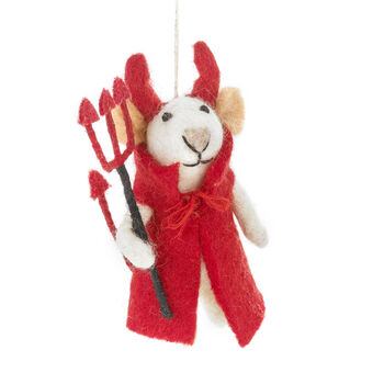 Handmade Felt Devil Mouse Halloween Hanging Decoration, 2 of 4