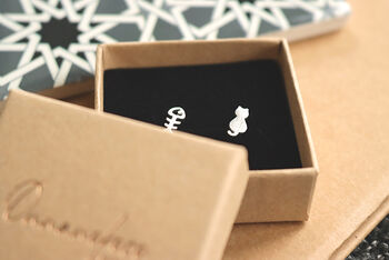 Cat Earrings Silver Mismatched Studs Animal Jewellery, 5 of 7