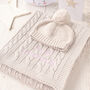 Luxury Unisex Pale Grey Cable Baby Blanket, thumbnail 2 of 11