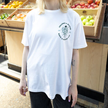 Thanks A Bunch Unisex White Fruit Logo T Shirt, 2 of 5