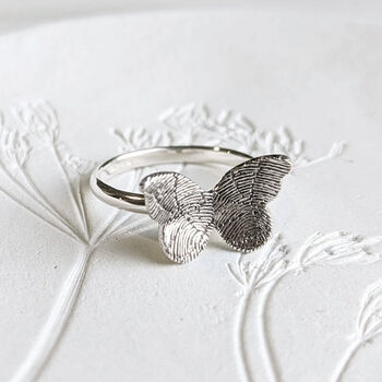 Silver Fingerprint Butterfly Ring, 2 of 4