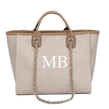 Personalised Beige And Brown Large Chain Tote Beach Bag, 10 of 10