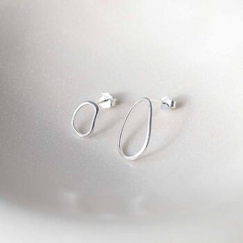 Sterling Silver Asymmetric Oval Stud Earrings, 5 of 6