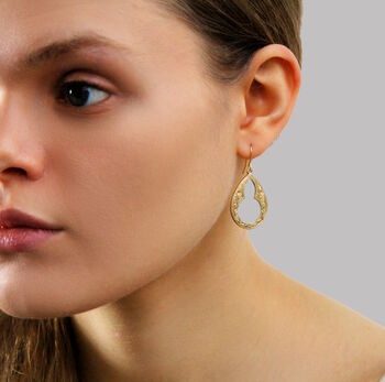 Victorian Gold Carved Teardrop Hoop Earrings, 3 of 8