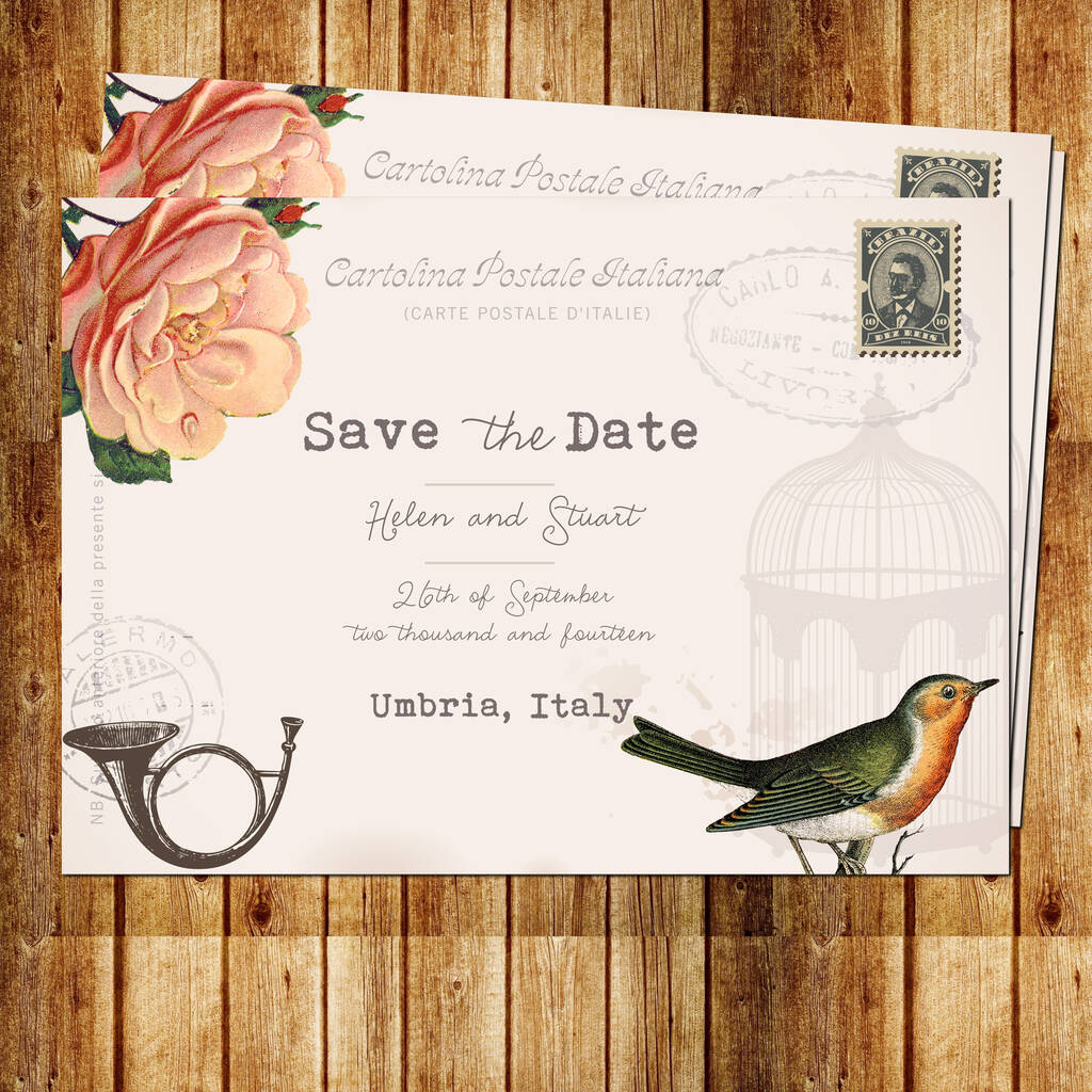 Vintage Postcard Style Wedding Invitation Set By Hello