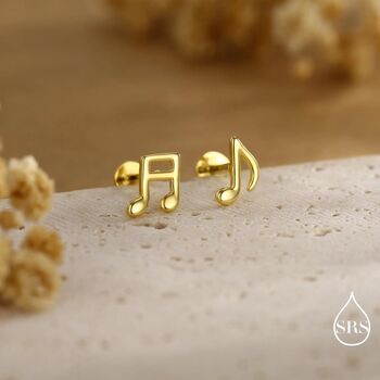 Mismatched Music Notes Internally Threaded Flat Back Earrings In Sterling Silver, 5 of 12