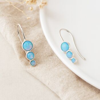 Sterling Silver Blue Opal Trio Drop Earrings – October Birthstone, 3 of 6