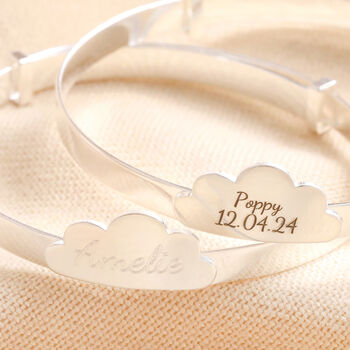 Personalised Sterling Silver Cloud Christening Bangle, 3 of 4