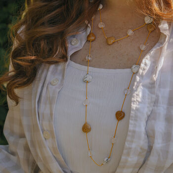 Yellow Jade Howlite And Quartz Heart Necklace In Gold, 2 of 4