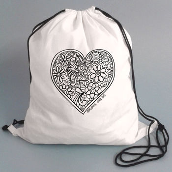 Drawstring Bag To Colour In With Heart, 3 of 7