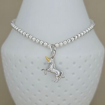 Sterling Silver Bead Bracelet With Unicorn Charm, 2 of 4