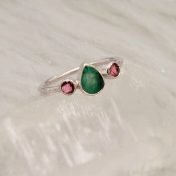 Pink Tourmaline, Emerald Silver Ring, 3 of 6