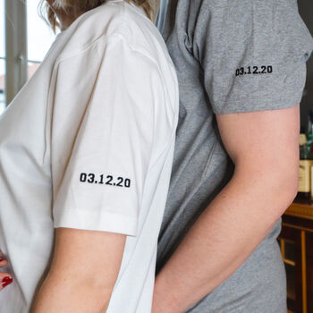 Embroidered Personalised Date Sleeve T Shirt Set, 2 of 3