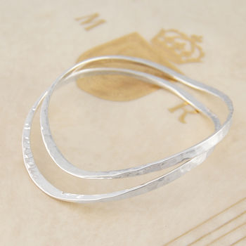Sterling Silver Round Hammered Stacking Bangle, 2 of 5