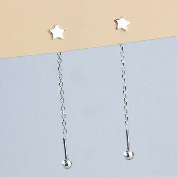 Sterling Silver Screw Back Star Threader Earrings, 5 of 8