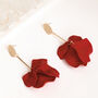 Deep Red Hand Painted Large Petal Drop Earrings, thumbnail 3 of 3
