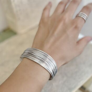 Chunky Sterling Silver Multi Strand Adjustable Wire Bangle, 4 of 5