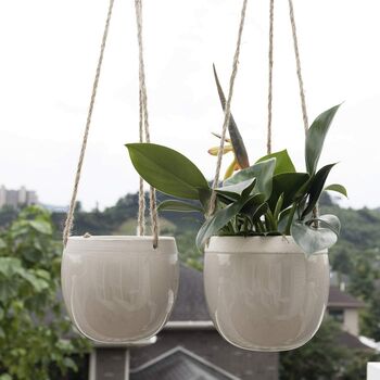Pack Of Two Ceramic Hanging Pots With Jute Rope, 12 of 12
