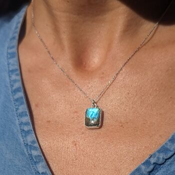 'The Rectangle' Labradorite Sterling Silver Necklace, 7 of 10