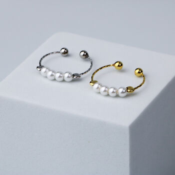 Sterling Silver Pearl Bead Adjustable Ring, 2 of 5