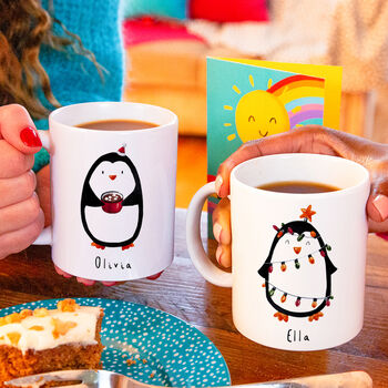 Personalised Couples Penguin Christmas Mug, 2 of 9