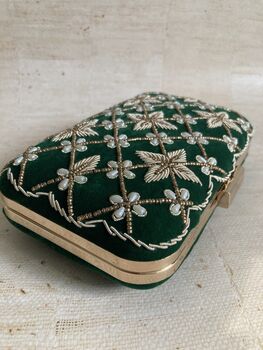 Emerald Green Velvet Handcrafted Clutch Bag, 8 of 9