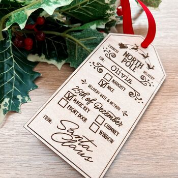 Personalised Santas Nice List Wooden Gift Tag, 2 of 2