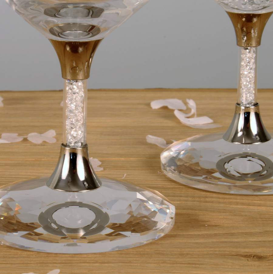 Pair of Swarovski Gold Crystal Filled Stem Wine Glassess & Gold Crystal  Filled Decanter