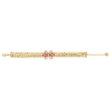 Four Rows Gold Plated Mesh Chain Bracelet With Pink Crystal, 3 of 3