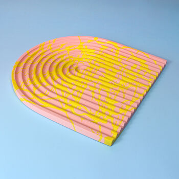 Ribbed Arch Tray | Pink And Yellow Jesmonite, 2 of 5