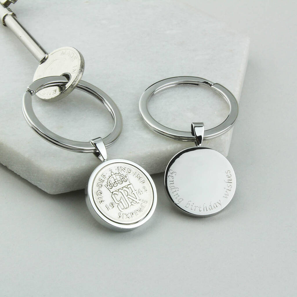 Personalised 1943 80th Birthday Sixpence Keyring, 1 of 5