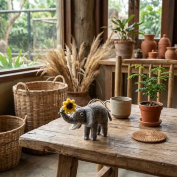 Handmade Felt Sidney The Sunflower Elephant Decoration, 3 of 3