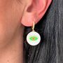 Neon Green Evil Enamel Zircon Hoop Earrings, thumbnail 2 of 3