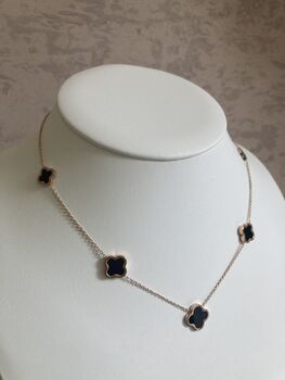 18 K Gold Plated Clover Necklace Rose Gold Black, 5 of 6