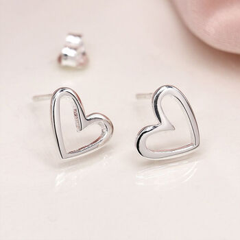 Sterling Silver Open Heart Stud Earrings, 3 of 8