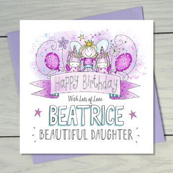 Daughter Childrens Fairy And Unicorns Birthday Card, 4 of 4