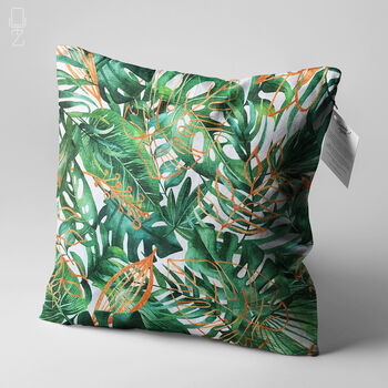 Tropical Leaves Cushion Cover Green And Orange, 3 of 7