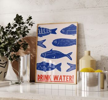 Drink Water Fish Wall Art Print Kitchen Poster, 8 of 9